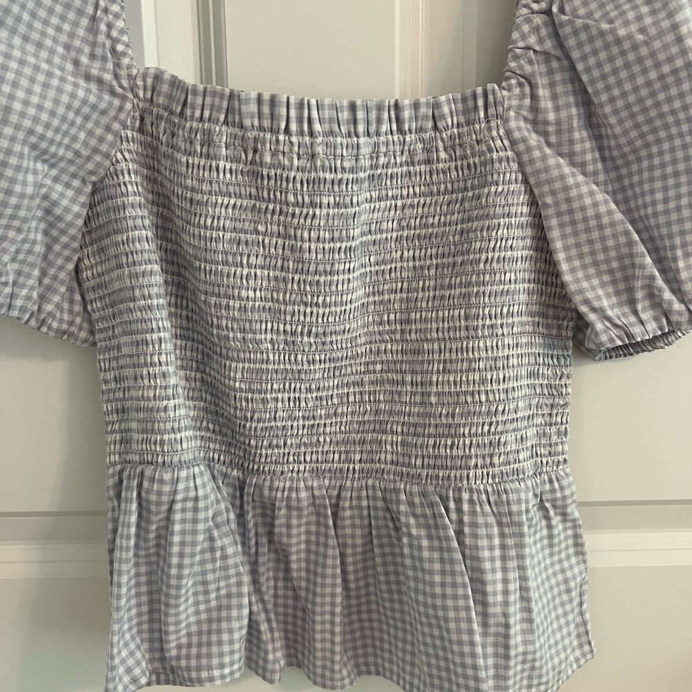 J. Crew Squareneck Smocked Top blue gingham - Picture 4 of 4